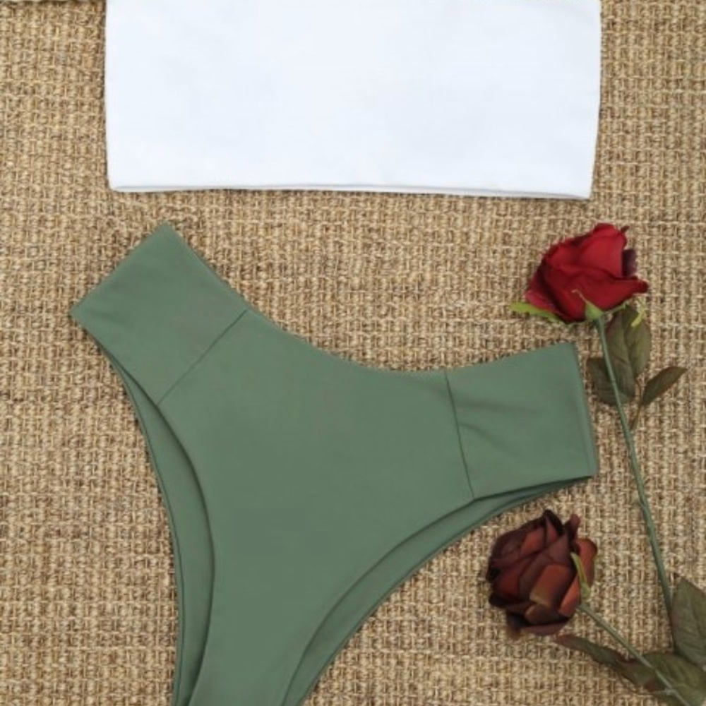 High Cut Two Tone Bandeau Bikini Set
